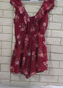 American Eagle Maroon Floral Ruffle Playsuit