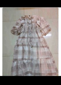 Plaid Midi Dress with Puff Sleeves