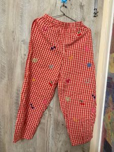 Red Gingham Embroidered Palazzo Pants