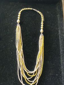 Multi-strand Pearl and Yellow Bead Necklace