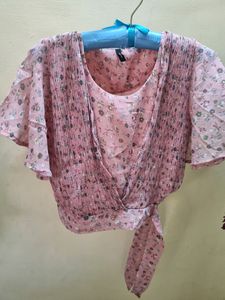Price Drop!! Pink Crepe Tie Top