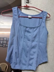 Ribbed Blue Corset Tank Top