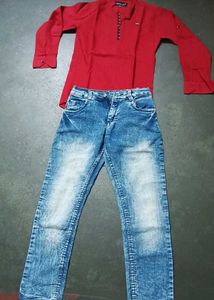 Red Kurta with Blue Jeans