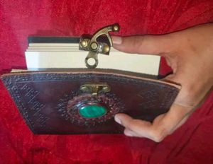 Handcrafted Leather Green Stone Brown Embossed  Di