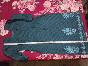 Teal Polka Dot Embroidered Kurta