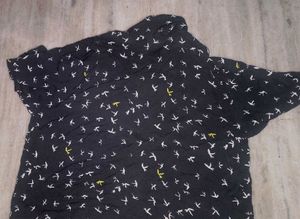 Cute Bird Print Black Top