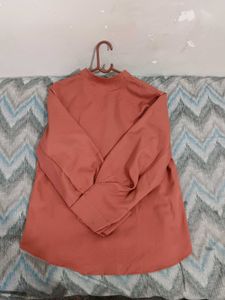 Stylish Coral Mandarin Neck Shirt
