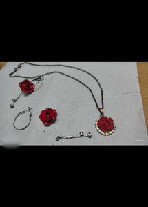 Red Rose Jewellery Set chain earings korean