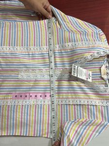 With Tag Striped Lace Trim Cotton Kurta