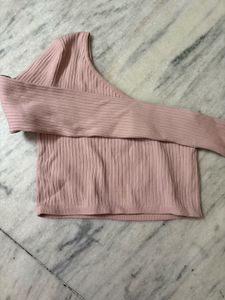 Pink One Shoulder Ribbed Crop Top
