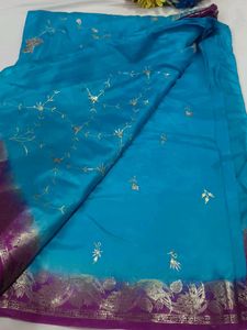 Beautiful Teal Embroidered Saree with blouse
