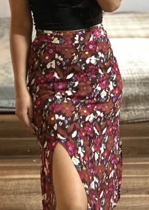 Floral Midi Skirt with Slit