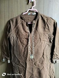 Brown Embroidered Kurta