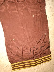 Women's Brown Palazzos with Gold Trim