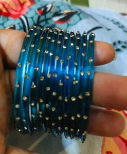 Elegant Green Glass Bangles with Gold Dots