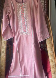 Elegant Pink Kurta set with Organza Dupatta