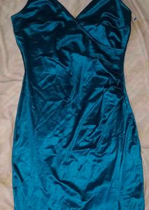 Teal Velvet Spaghetti Strap Dress
