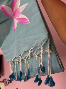 Handprinted blue saree