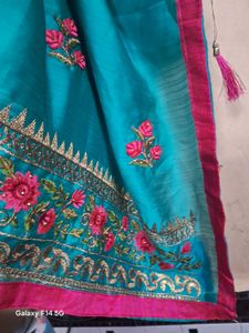 Beautiful Embroidered Teal green shining