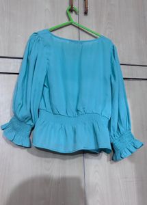 Sea Green Top with Ruffled Cuffs