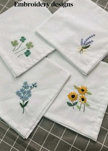 Hand Embroidered White Handkerchief Set