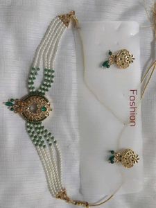 Pearl & Green Stone Jewellery Set