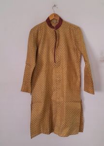 Gold Yellow Brocade Design Kurta (Men's)