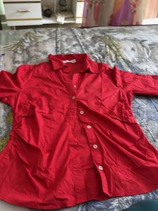 Vibrant Red Button-Up Shirt
