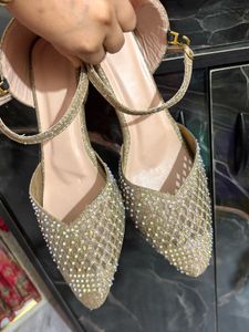 Sparkling Gold Heels with Embellishments