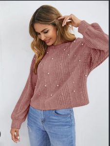 Pearl Embellished Mock Neck Sweater
