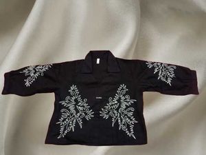 Embroidered Black V-Neck Top