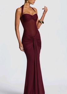 Elegant Maroon Halter Neck Evening Gown