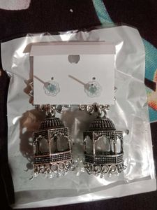 Oxidized Silver Jhumka Earrings
