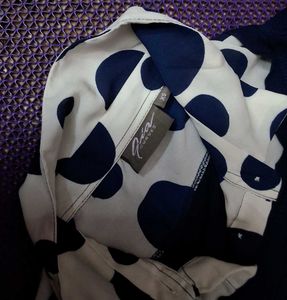Navy Blue Polka Dot Turtleneck Top