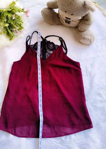 Burgundy Lace Trim Cami Top