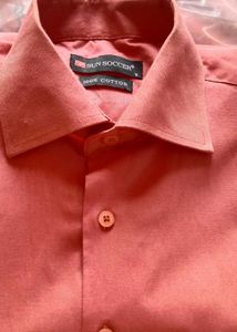 Men's Peach Cotton Casual Shirt