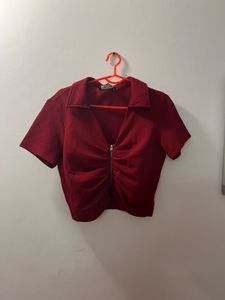 Stylish Ruched Zip-Up Cropped Top
