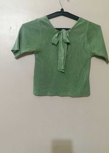 Green Ribbed Crop Top