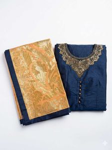 Elegant Navy Blue Kurta Set with Orange Dupatta