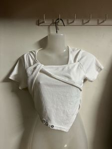 White Ribbed Knit Crop Top