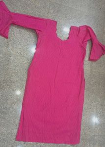 Stiched Silk Vibrant Pink Ruffled sleeves kurta
