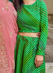 Navratri Green leheriya choli with Mirror Work
