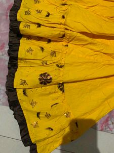 Yellow Floral Print Midi Skirt for navratri