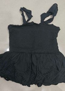 Black Ruffle Hem Tie Strap Top