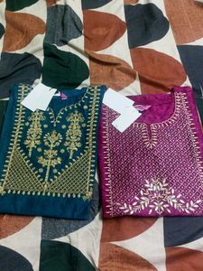 Embroidered Kurta Set (Teal & Magenta)