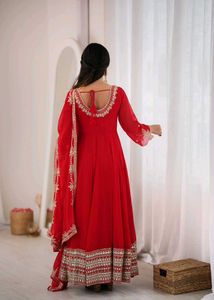 Stunning Red Anarkali Kurta Set