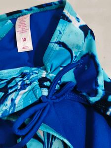 Blue Abstract Print Bikini Bottom