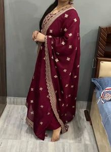 Maroon Embroidered Kurta Set