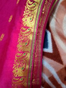 Vibrant Pink Saree with Gold Border