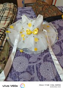 babyhug Girl's White &amp; Yellow Dress